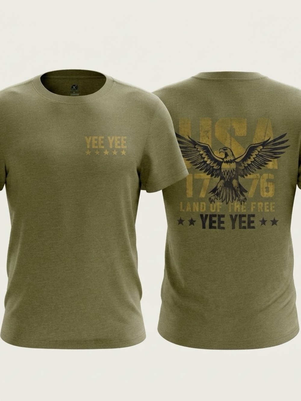 Yee Yee USA 1776 Eagle Men’s Medium Olive Green Graphic T-Shirt